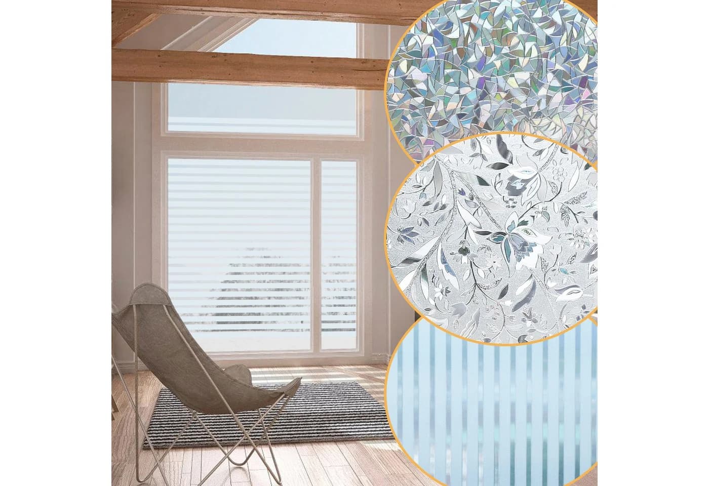 Clanmacy Blickdichte Fensterfolie Selbsthaftend mit Blumenmuster UV-Schutz - Bild 2