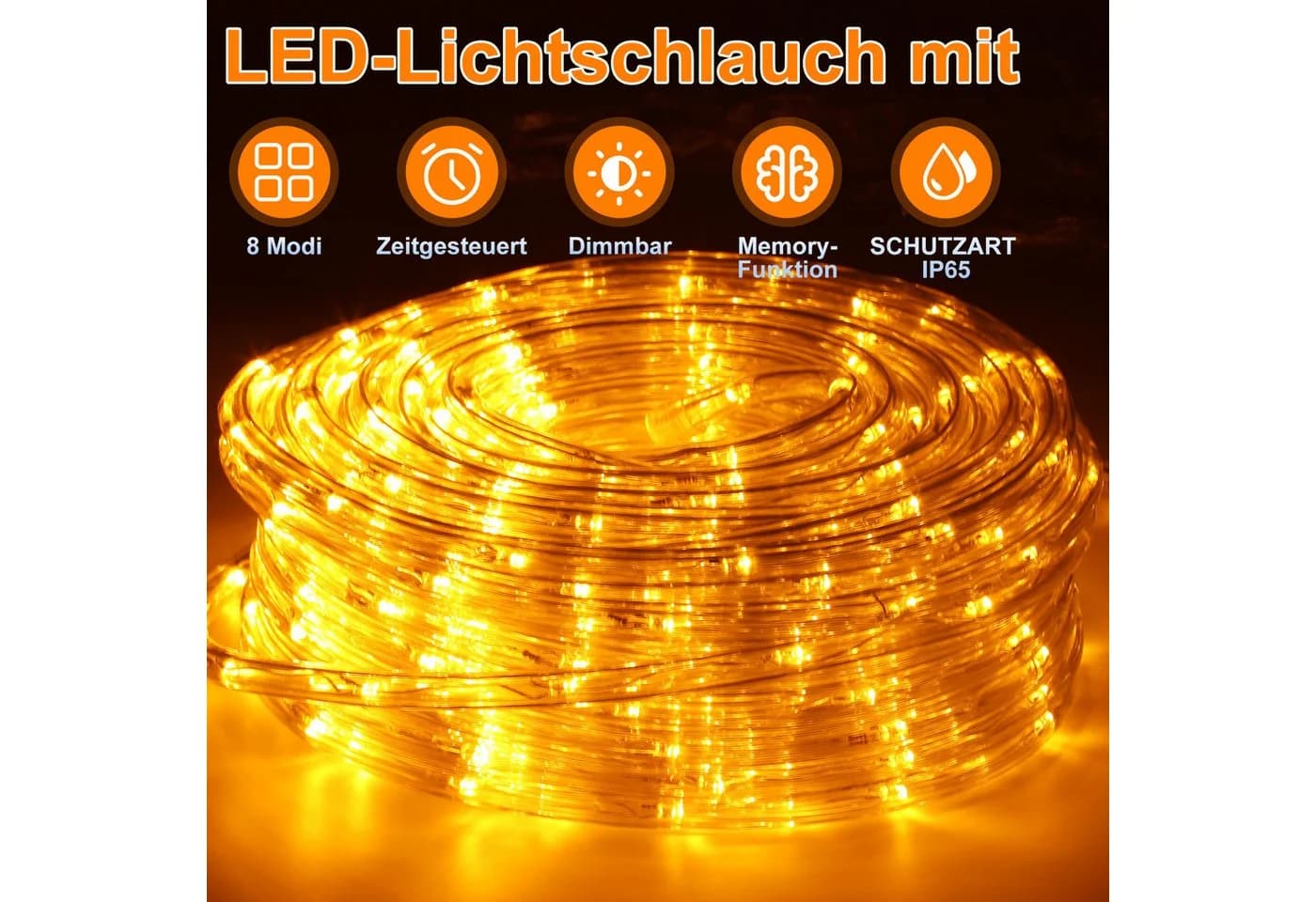 Clanmacy Lichterschlauch LED Gelb Außen Lichterkette 10-50m Wasserdicht