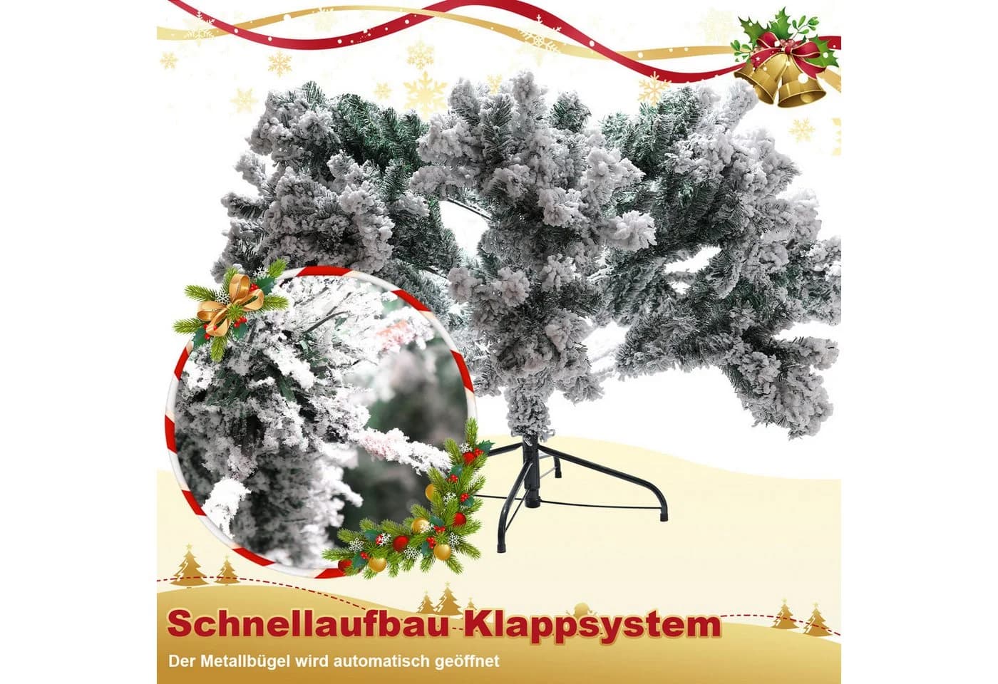 Clanmacy Künstlicher Weihnachtsbaum 120cm mit Metallständer und Beflockung - Bild 3