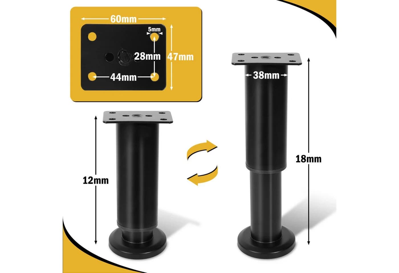 Clanmacy Möbelfüße Schwarz Höhenverstellbar 120-180mm Edelstahl 4er-Set