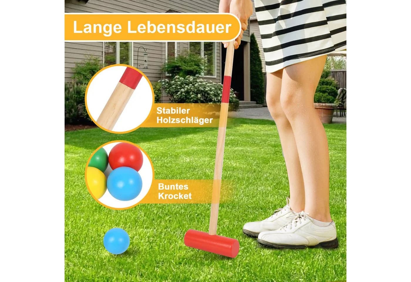 Clanmacy Krocket Spiel Croquet Set für 4 Spieler Outdoor Gartenspiel aus Holz - Bild 3