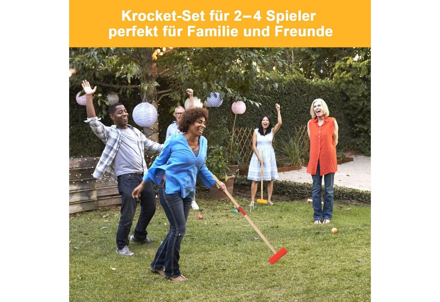 Clanmacy Krocket Spiel Croquet Set für 4 Spieler Outdoor Gartenspiel aus Holz - Bild 4