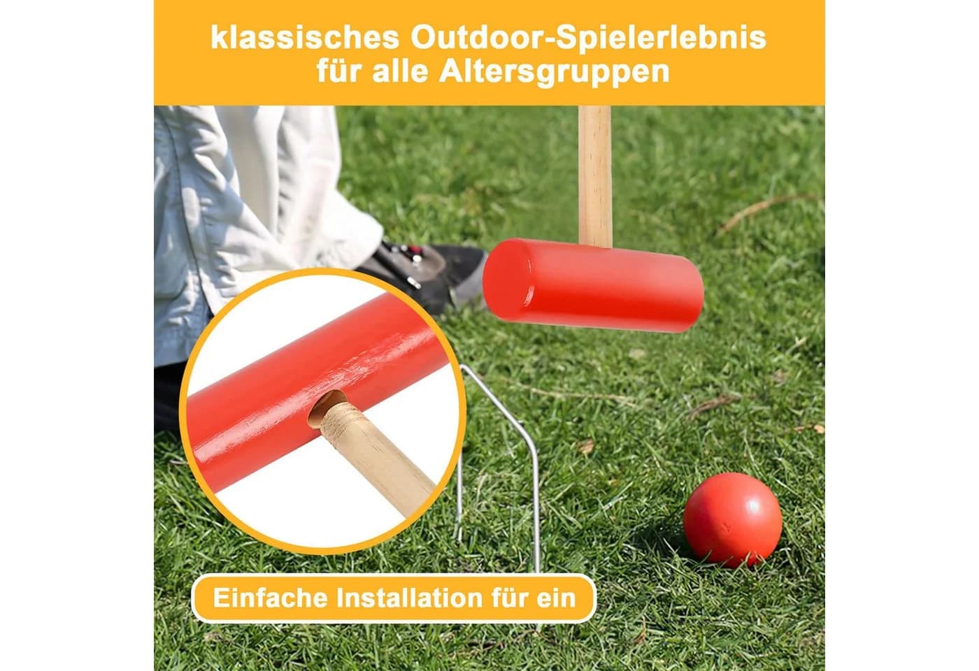 Clanmacy Krocket Spiel Croquet Set für 4 Spieler Outdoor Gartenspiel aus Holz - Bild 5