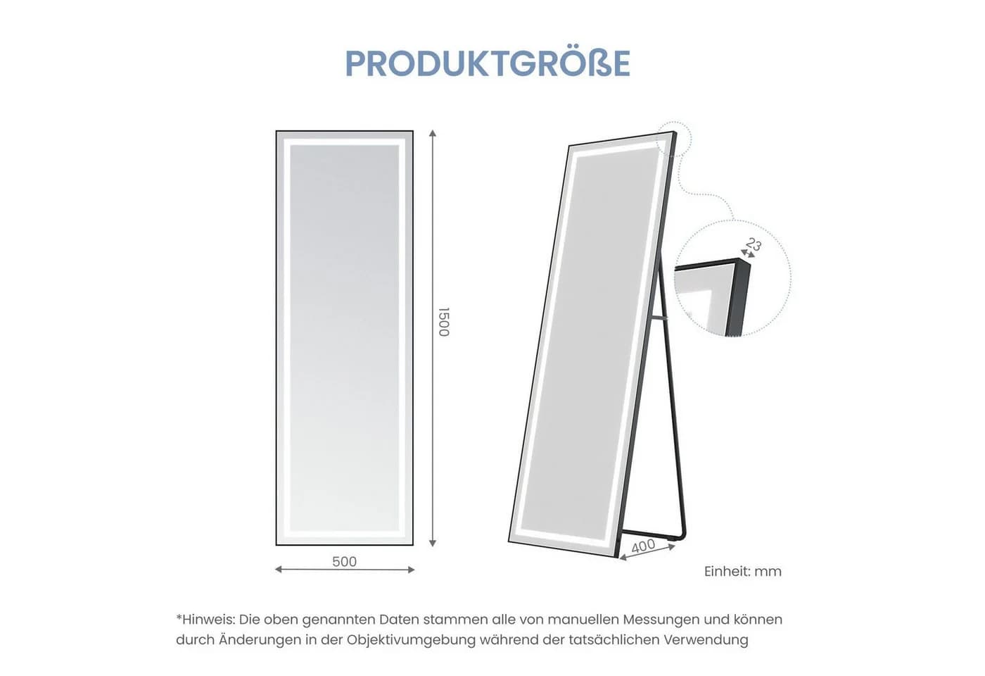 AQUALAVOS Standspiegel mit LED-Beleuchtung Schwarz