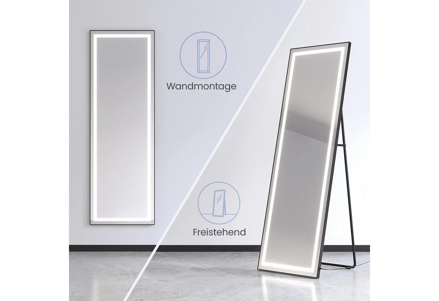 AQUALAVOS Standspiegel mit LED-Beleuchtung Schwarz - Bild 2