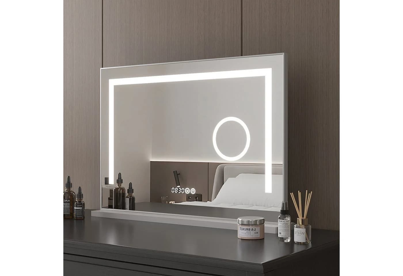 AQUALAVOS LED Schminkspiegel mit 3-fach Vergrößerung und Digitaler Uhr - Bild 2