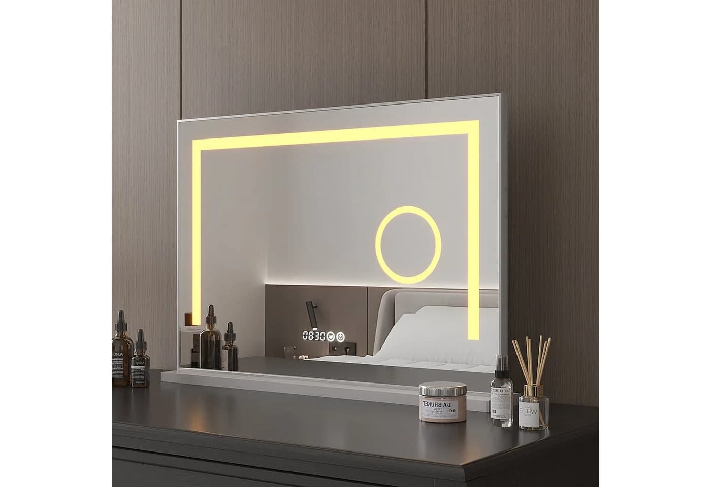AQUALAVOS LED Schminkspiegel mit 3-fach Vergrößerung und Digitaler Uhr - Bild 3