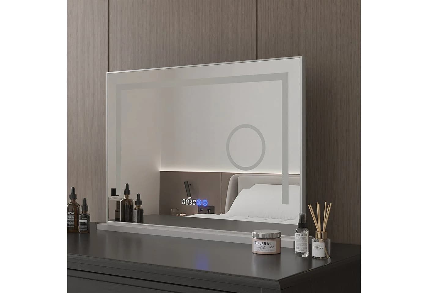 AQUALAVOS LED Schminkspiegel mit 3-fach Vergrößerung und Digitaler Uhr - Bild 4