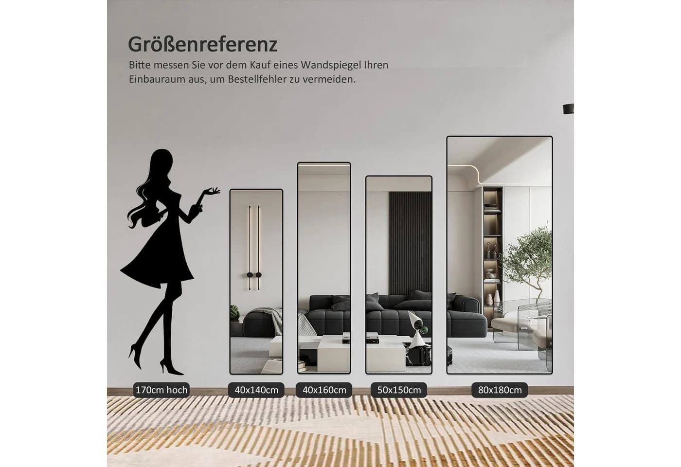 BOROMAL Ganzkörperspiegel Schwarz mit Aluminiumrahmen - Bild 4