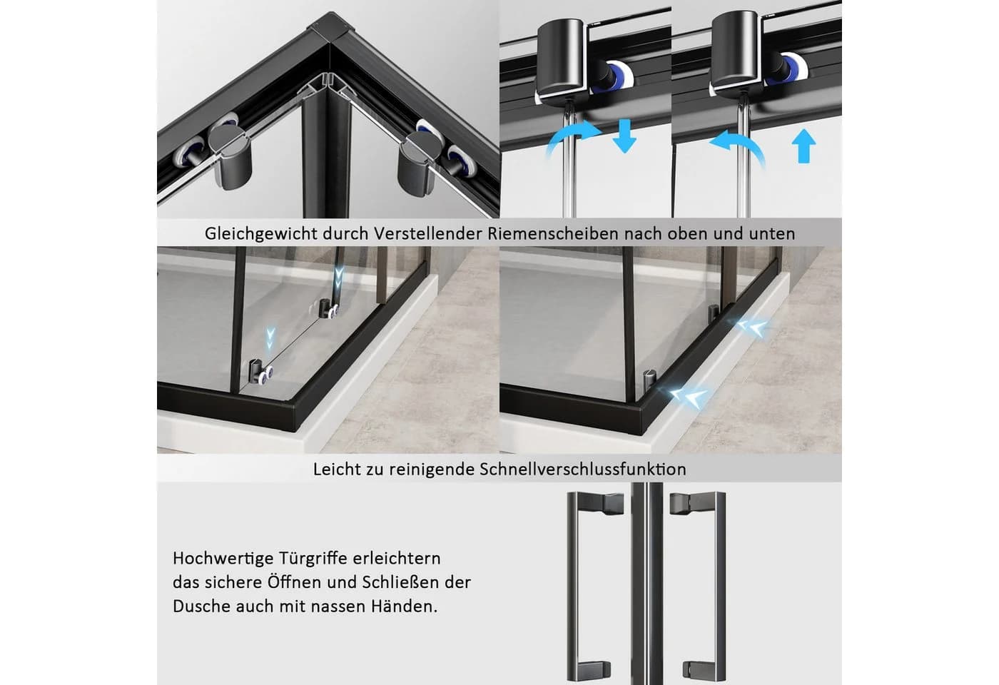 Boromal Eckdusche Duschkabine Schwarz Schiebetür 80x90cm - Bild 5