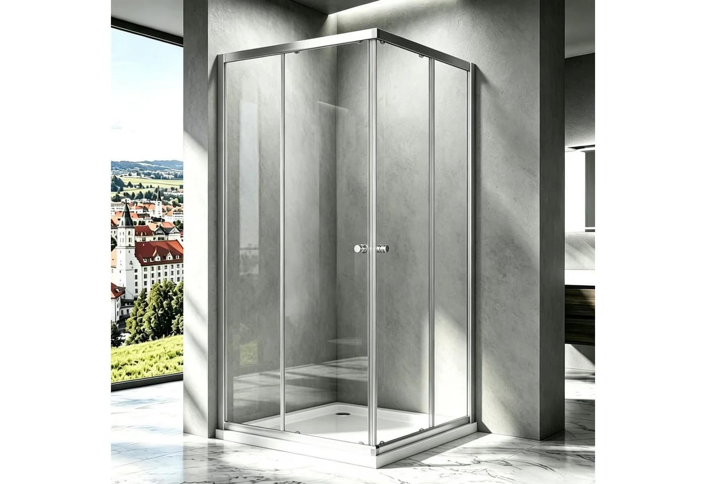 BOROMAL Eckdusche Schiebetür Schwarz/Silber 5mm ESG Glas - Bild 2