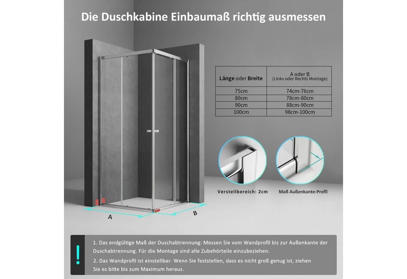 BOROMAL Eckdusche Schiebetür Schwarz/Silber 5mm ESG Glas - Bild 4