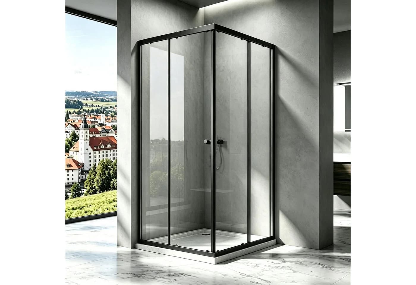 Boromal Eckdusche Schiebetür Schwarz Silber 75x75 cm ESG Glas - Bild 2