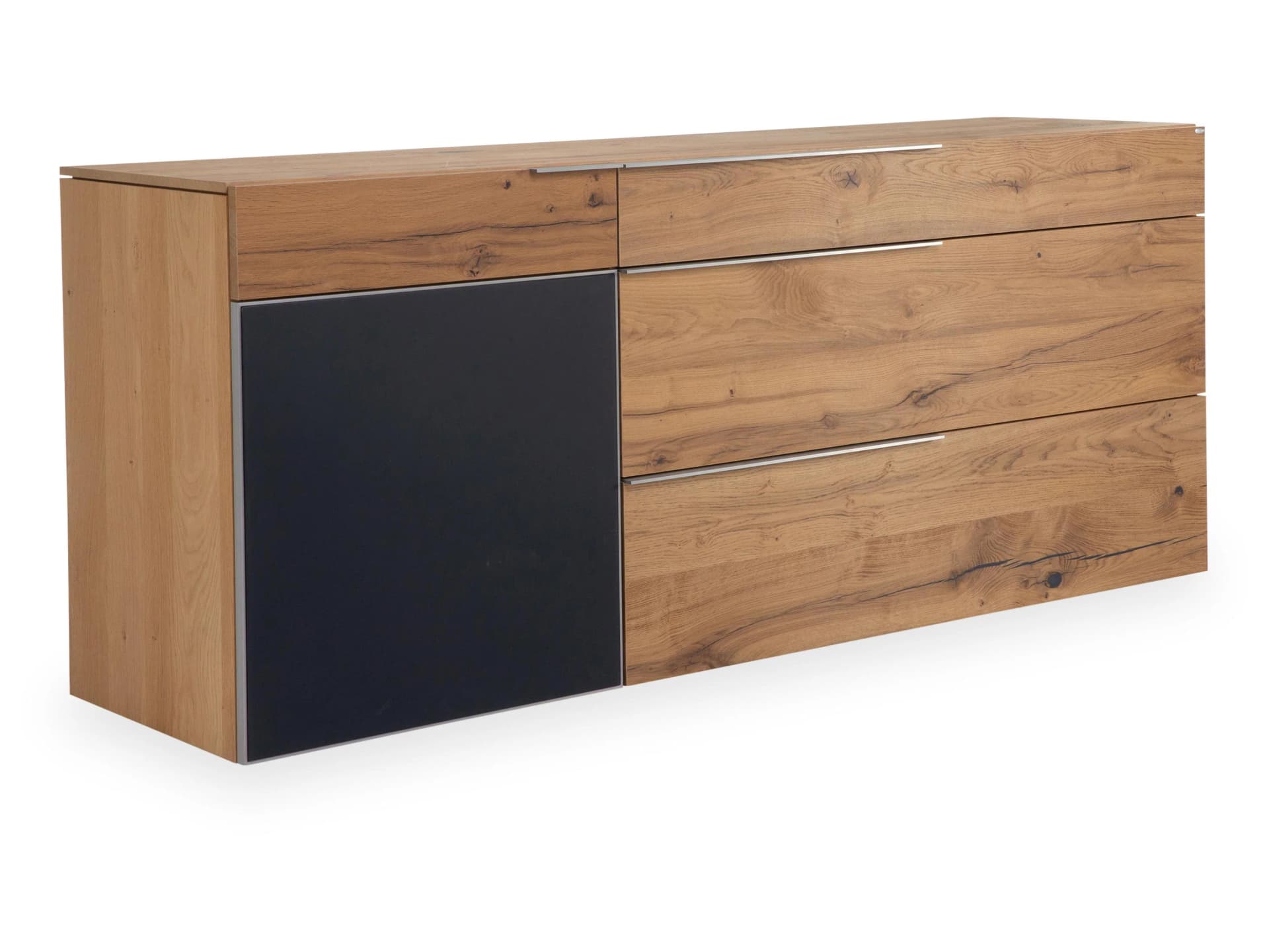 VOGLAUER Sideboard VALPIN Eiche Altholz mit Colorglas Anthrazit