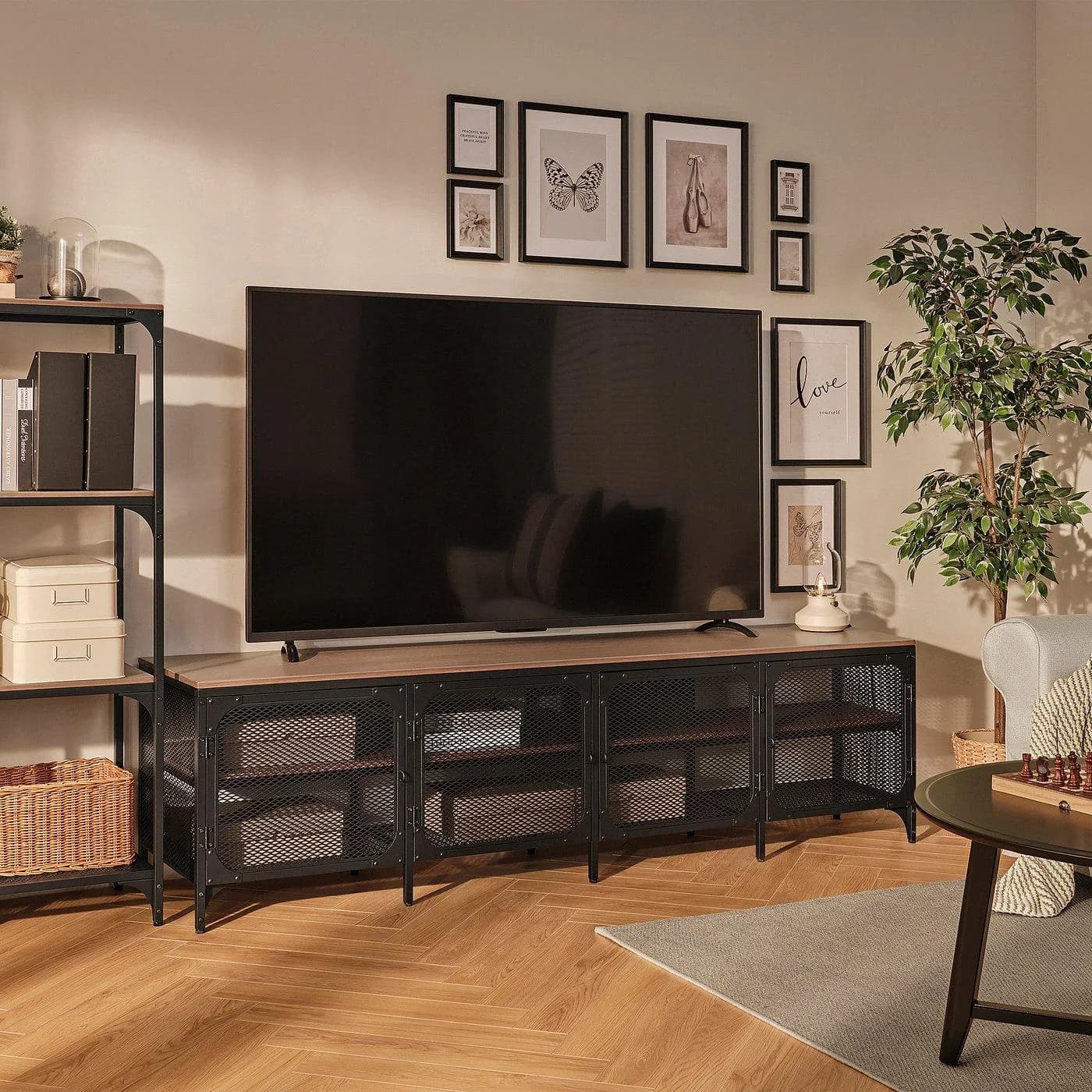 IKEA FJÄLLBO TV-Bank Schwarz Metall & Massivholz