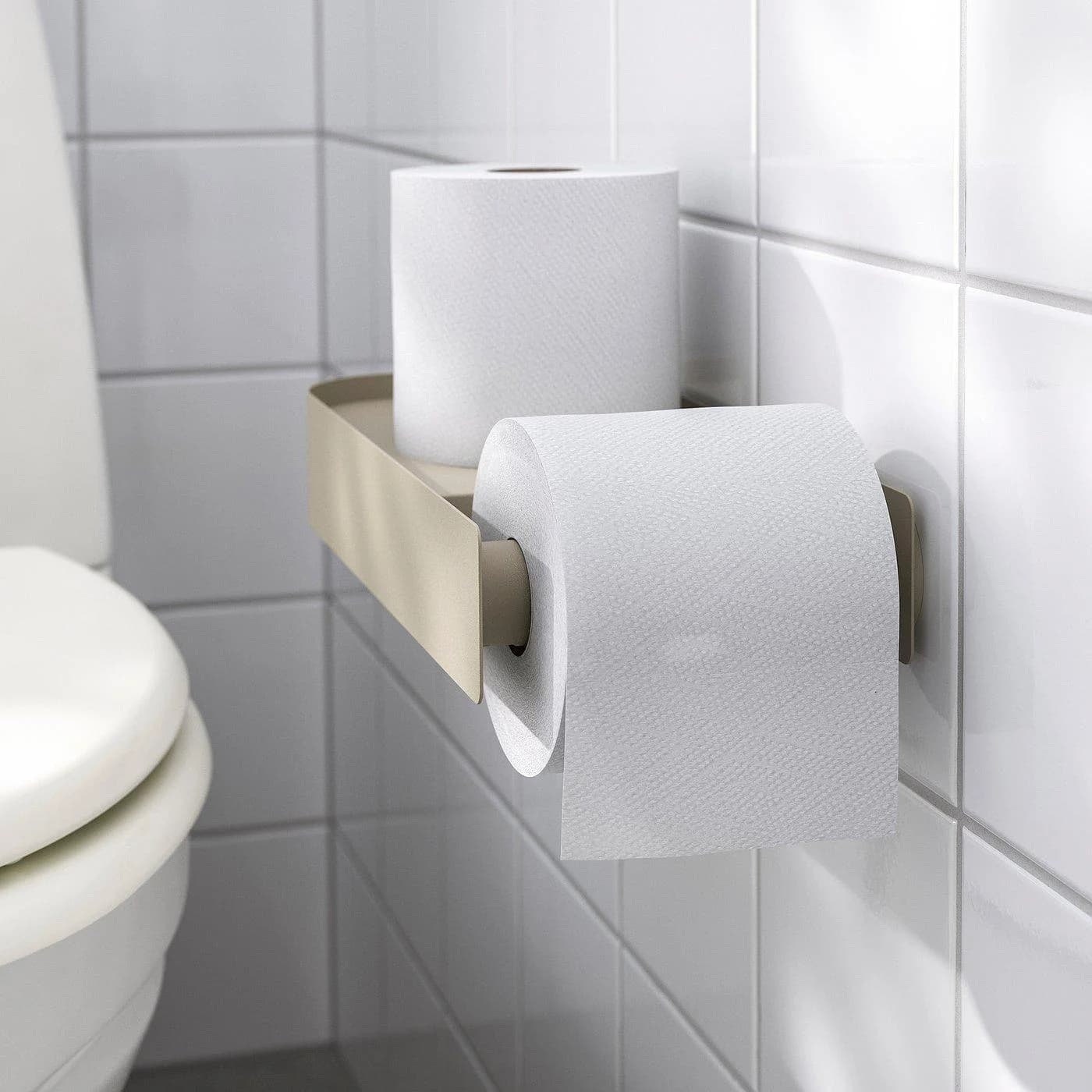 IKEA FLORSJÖN Toilettenpapierhalter Beige mit Ablage