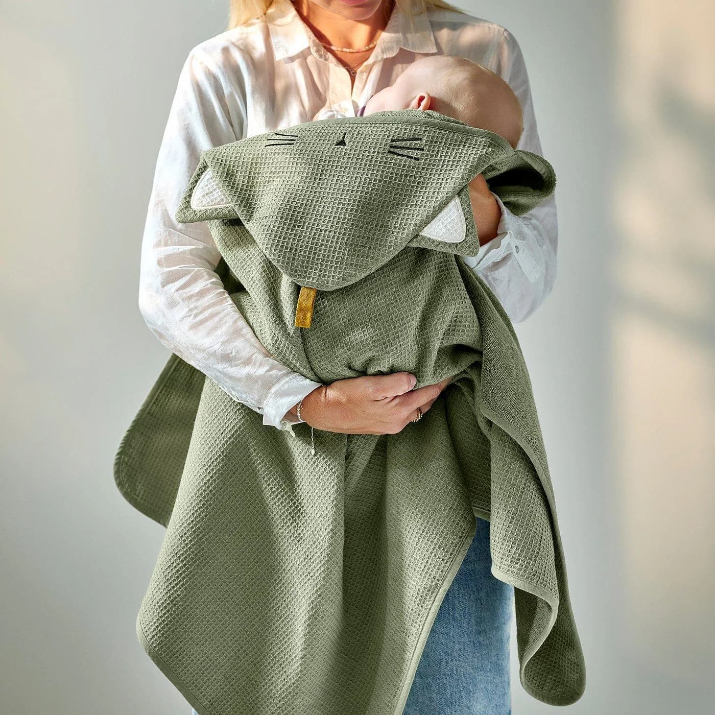 IKEA GULDVÄVARE Babybadetuch mit Kapuze Grün Bio-Baumwolle