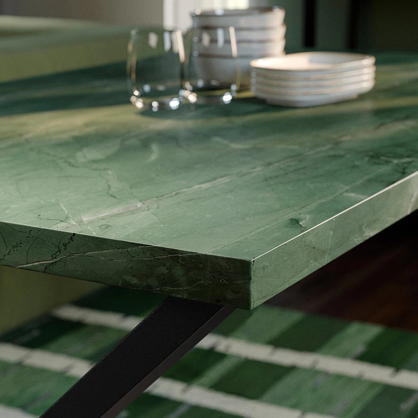 IKEA SKÅLSTA Tisch Dunkelgrün Grau Beige X-Form