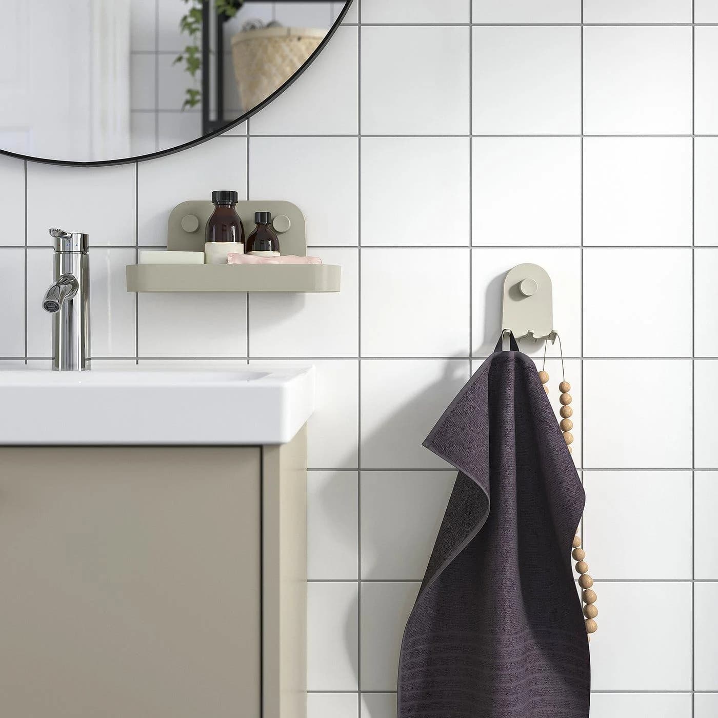 IKEA ÖBONÄS Dreierhaken mit Saugnapf Graubeige