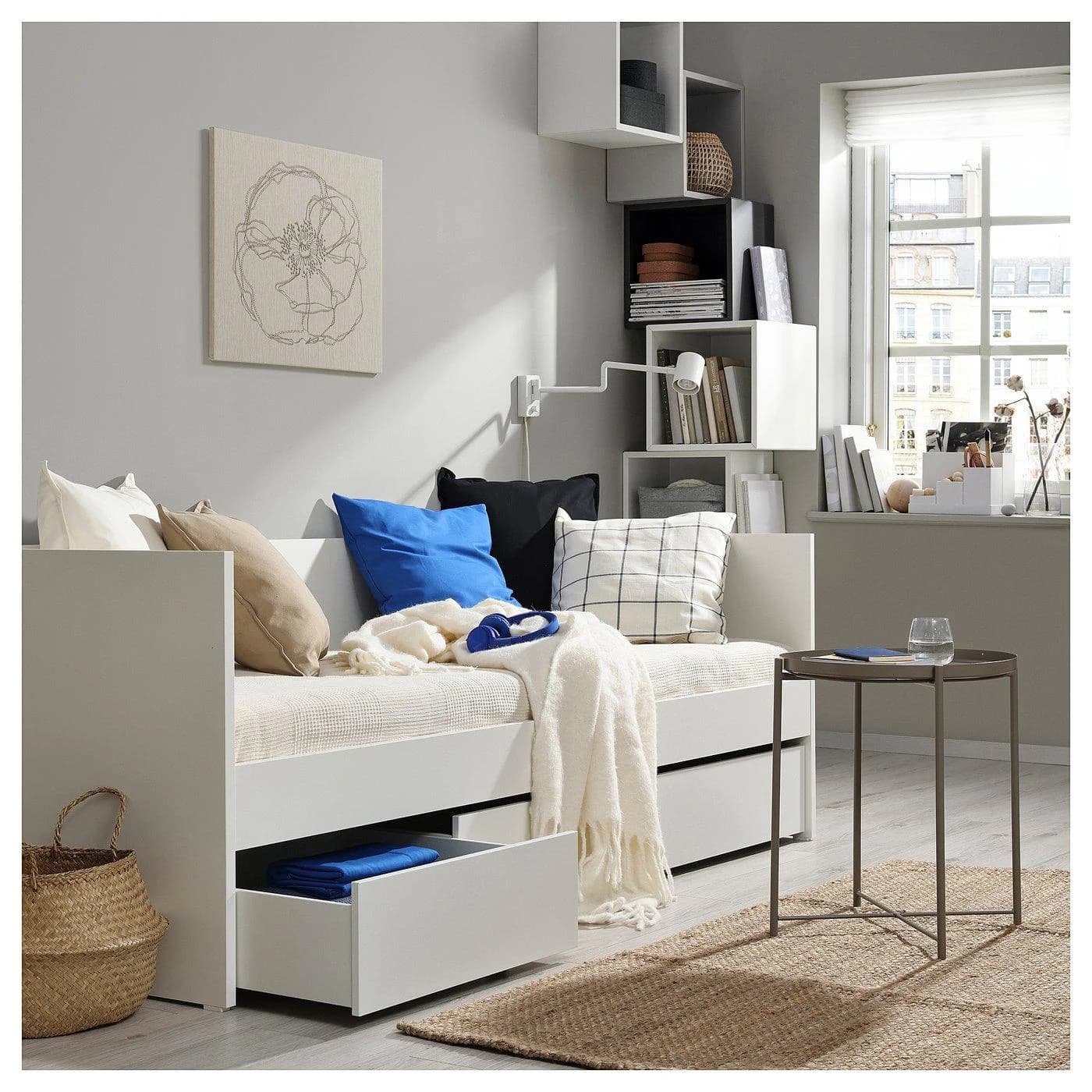 IKEA VIHALS Tagesbett mit Aufbewahrung und Matratze Weiß