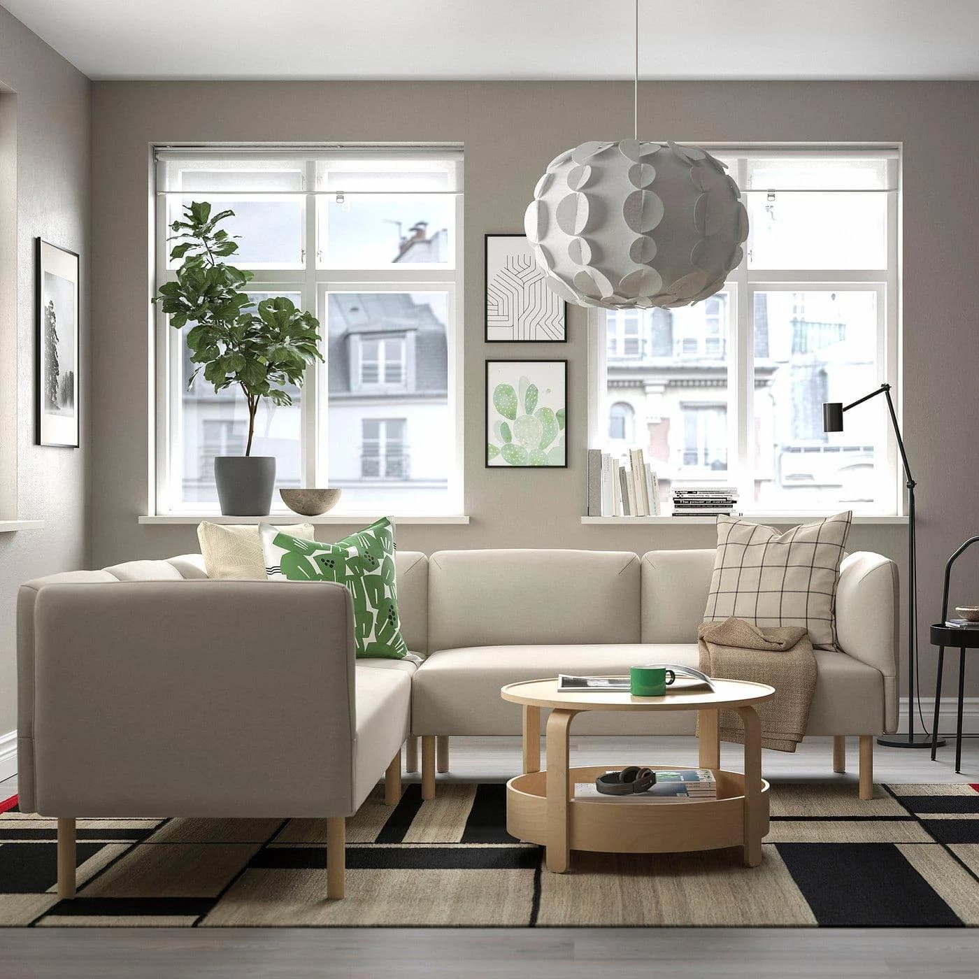 IKEA LILLEHEM Modulecksofa 4-sitzig Beige/Braun Holzfüße