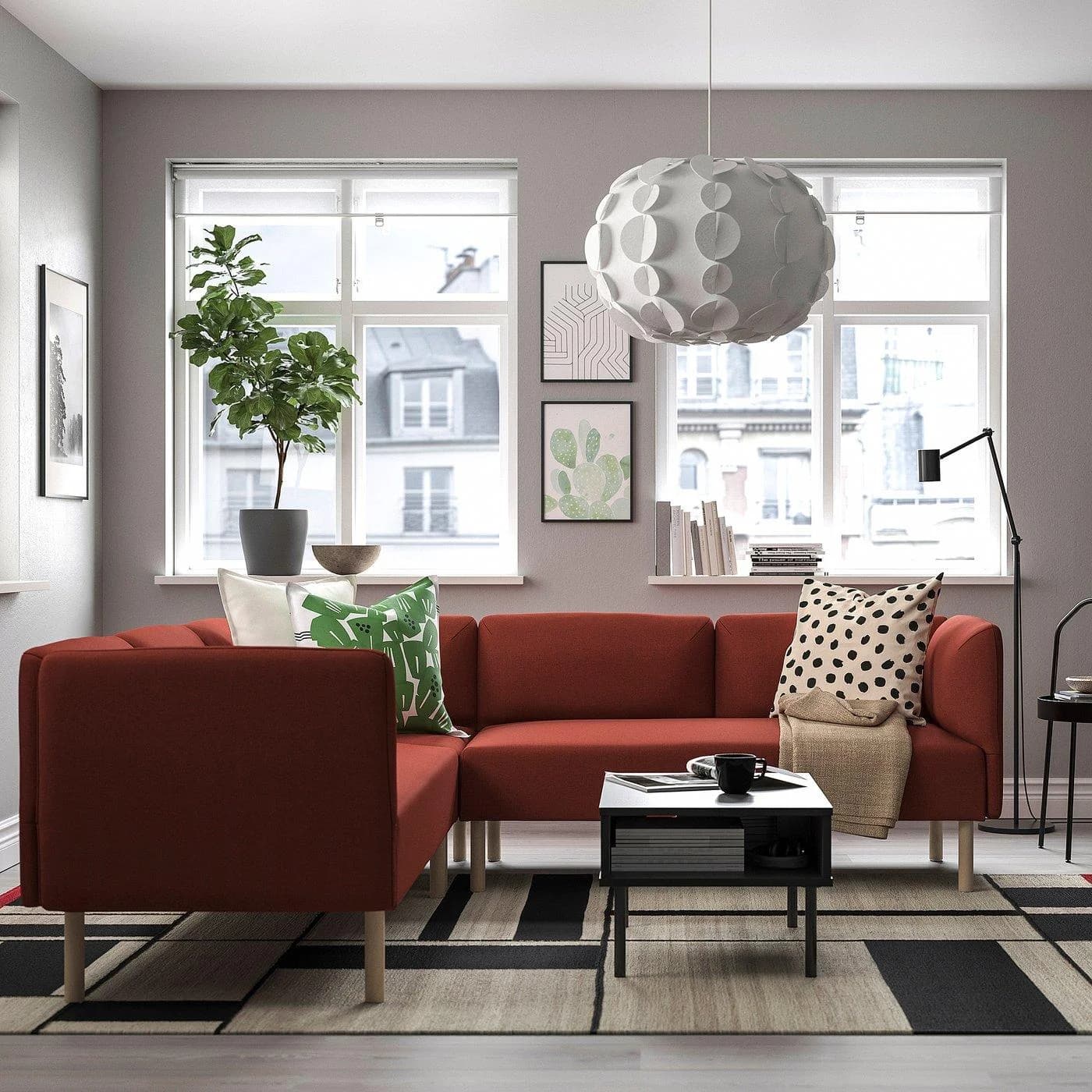 IKEA LILLEHEM Modulecksofa 4-sitzig Braunrot Gunnared Stoff Holzfüße