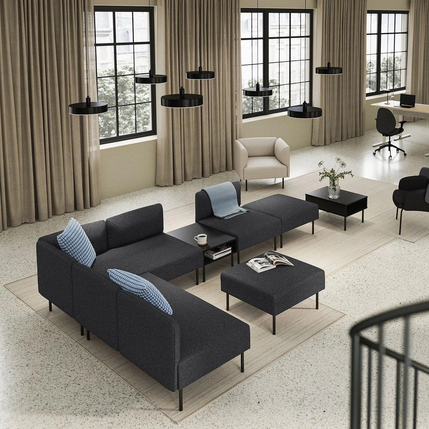 IKEA LILLEHEM 6er-Sitzelement mit Ablage Dunkelgrau