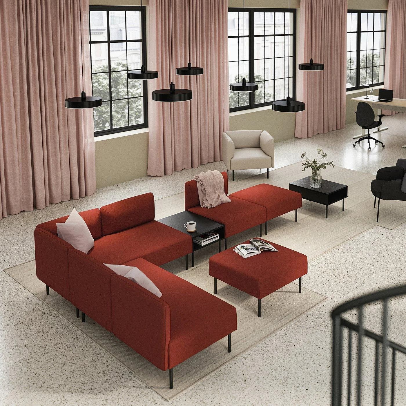 IKEA LILLEHEM 6er-Sitzelement mit Ablage Gunnared Braunrot Metall
