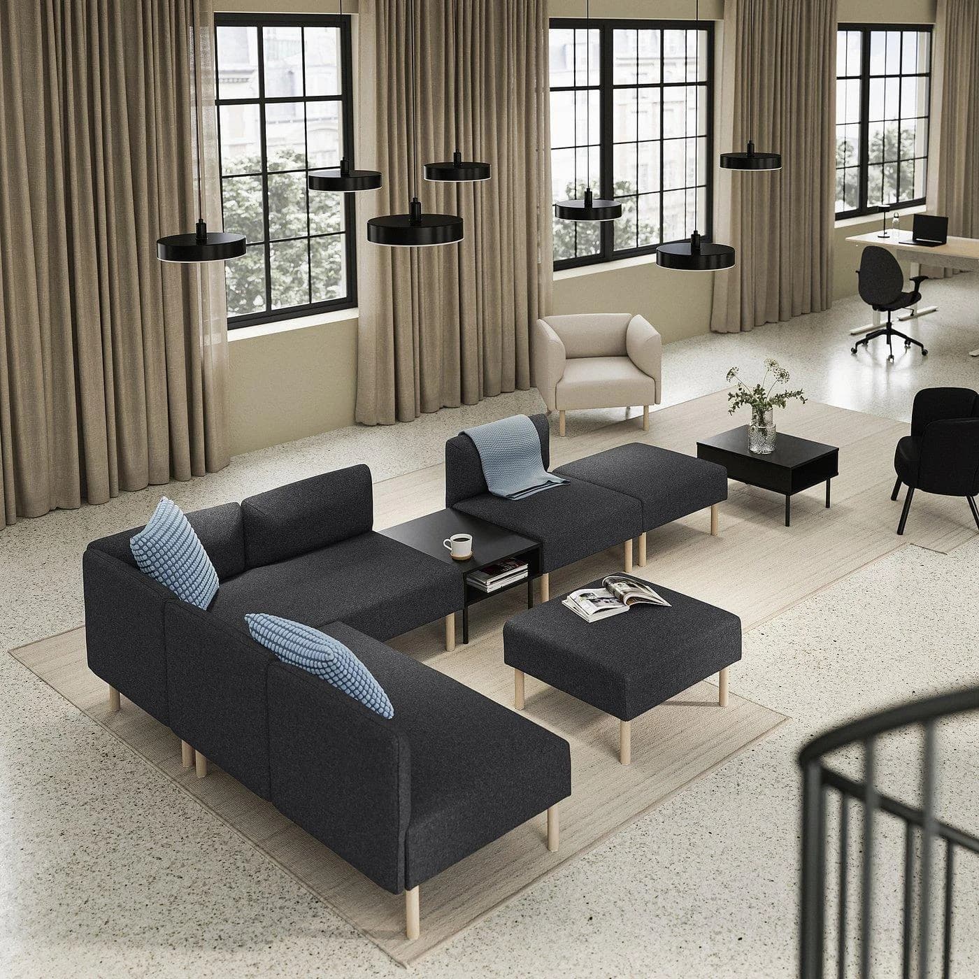 IKEA LILLEHEM 6er-Sitzelement mit Ablage Dunkelgrau
