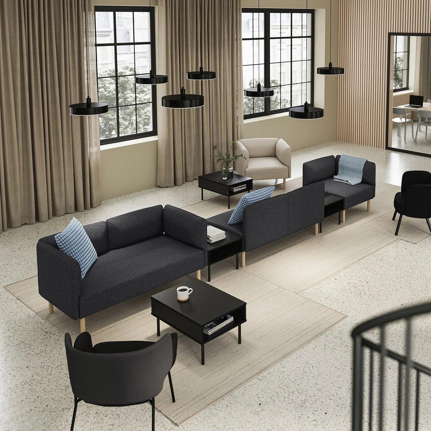 IKEA LILLEHEM 5er-Sitzelement mit Ablage Dunkelgrau/Braun