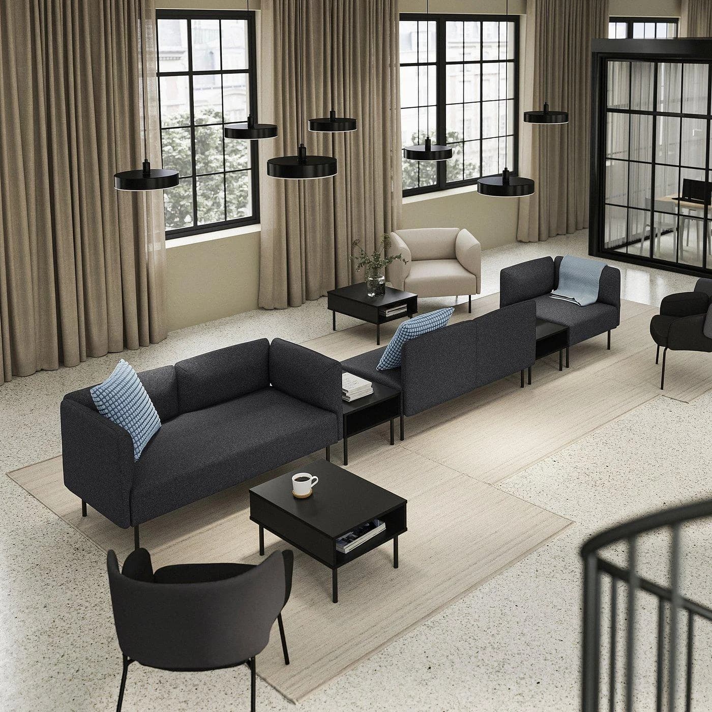IKEA LILLEHEM 5er-Sitzelement mit Ablage Dunkelgrau Metall