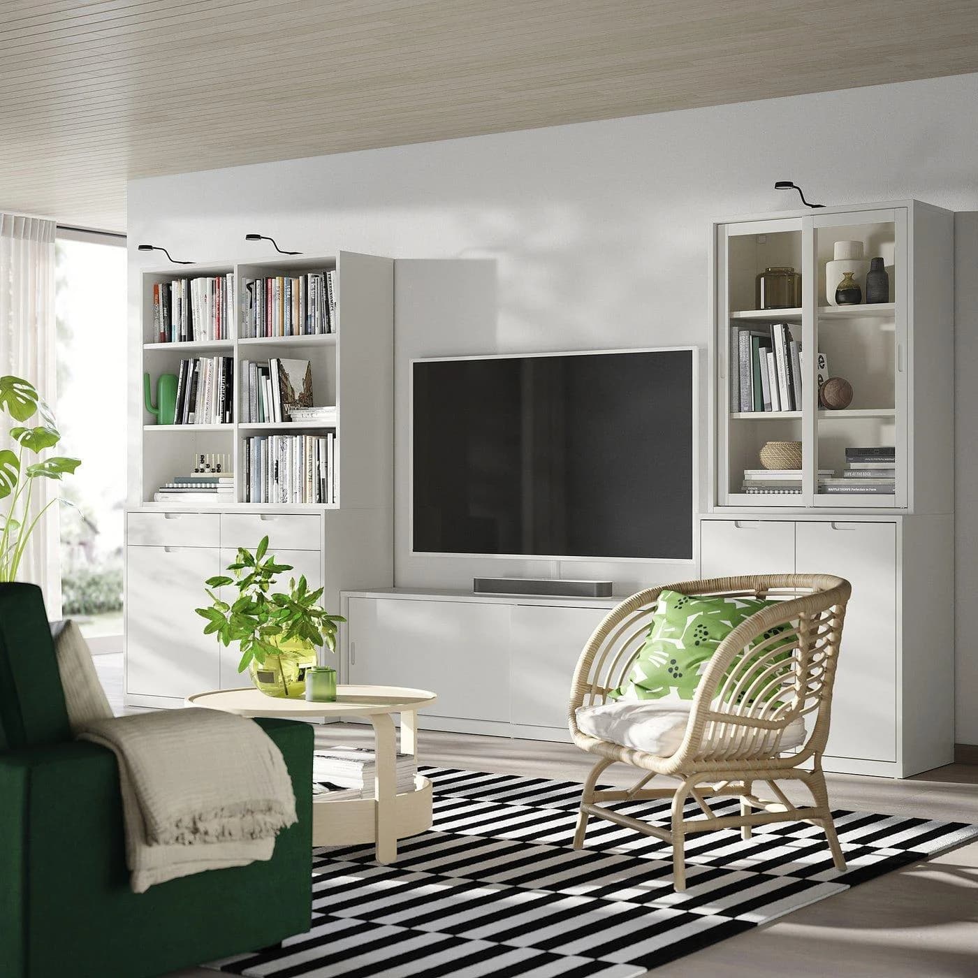 IKEA TONSTAD TV-Möbel Kombination Elfenbeinweiß Klarglas