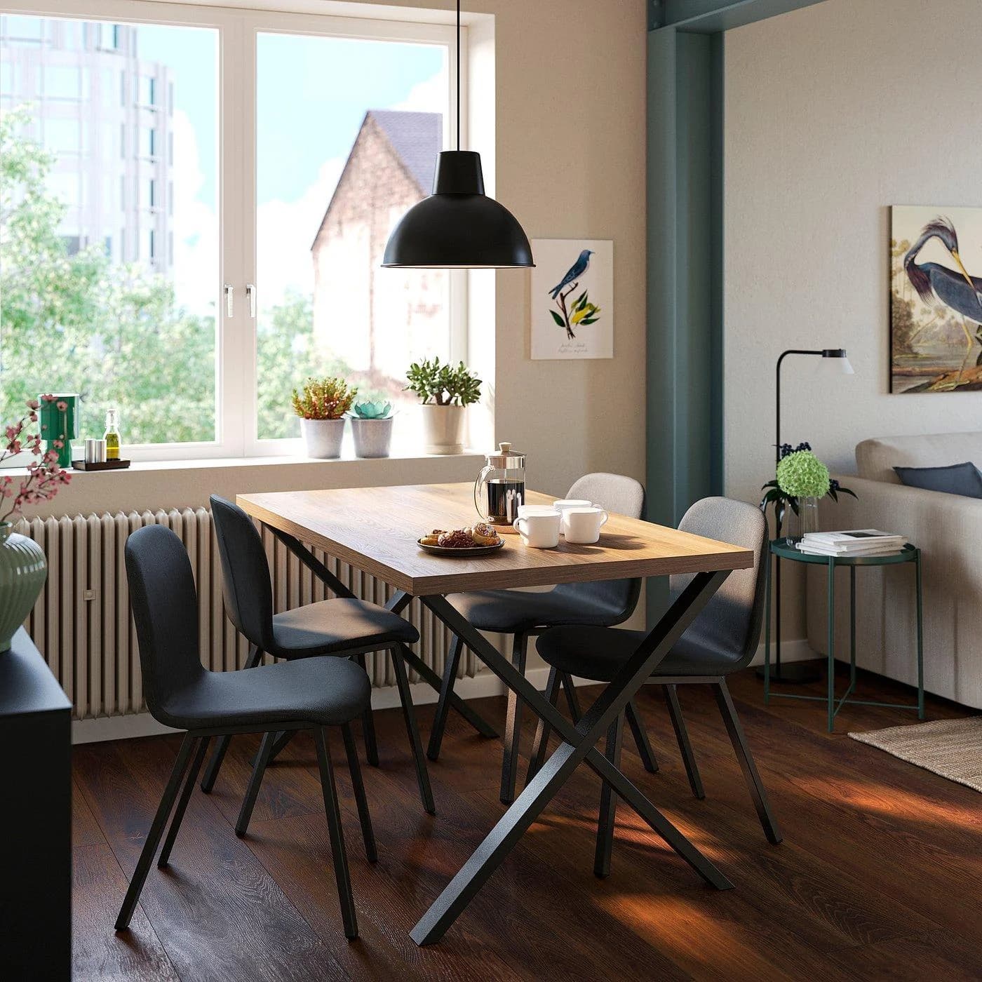 IKEA SKÅLSTA Tisch Nussbaum-Nachbildung X-Form Dunkelgrau