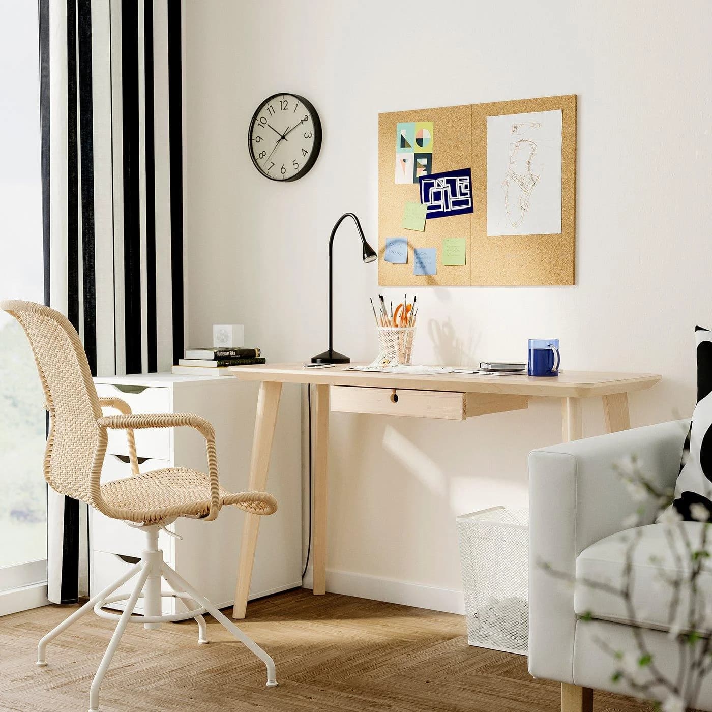 IKEA LISABO / STIGBYGEL Schreibtisch und Stuhl Eschenfurnier Beige/Weiß
