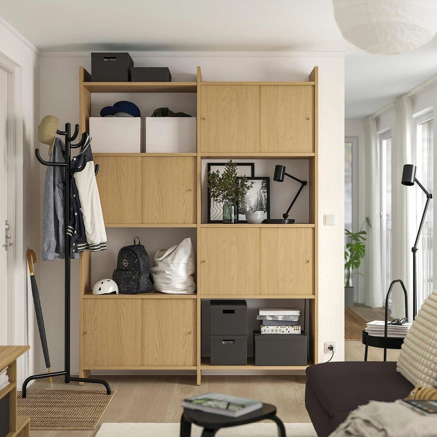IKEA LÅDMAKARE Aufbewahrung mit Schiebetüren Eichenachbildung