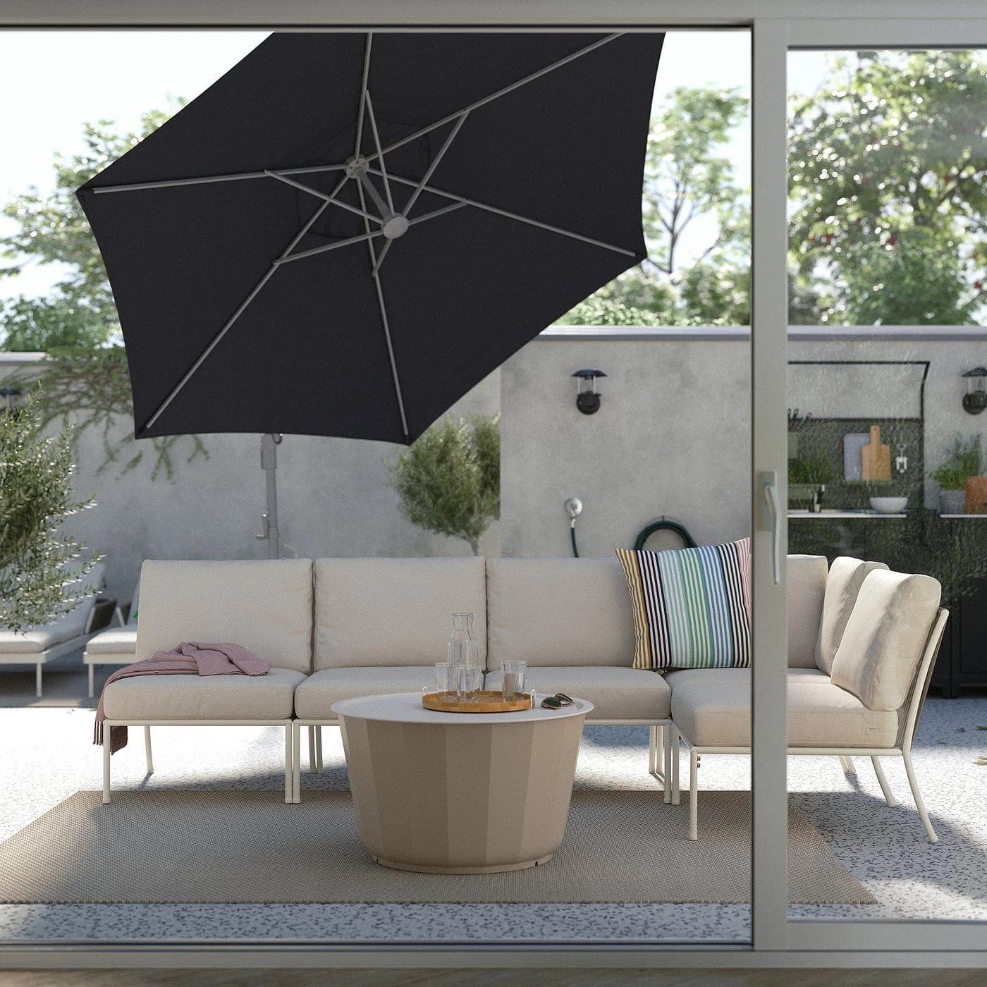 IKEA HISSÖ / IGGÖN Hängesonnenschirm mit Fuß Dunkelgrau