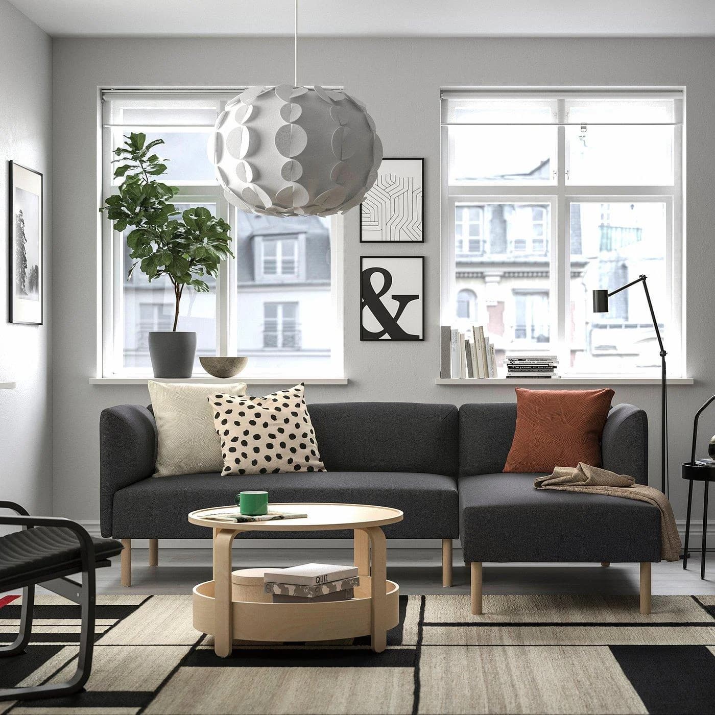 IKEA LILLEHEM 3er-Sitzelement + Récamiere Dunkelgrau/Braun