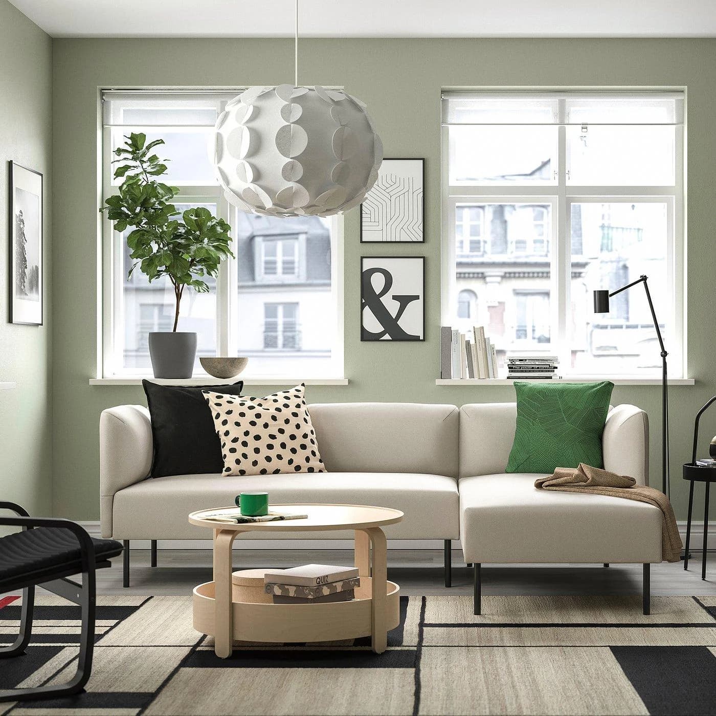 IKEA LILLEHEM 3er-Sitzelement + Récamiere Beige Grau Stoff