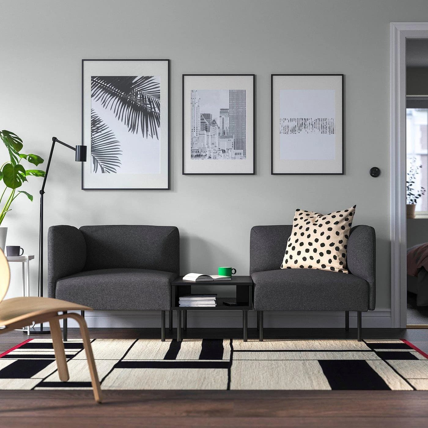 IKEA LILLEHEM 2er-Sitzelement mit Ablage Dunkelgrau Metall