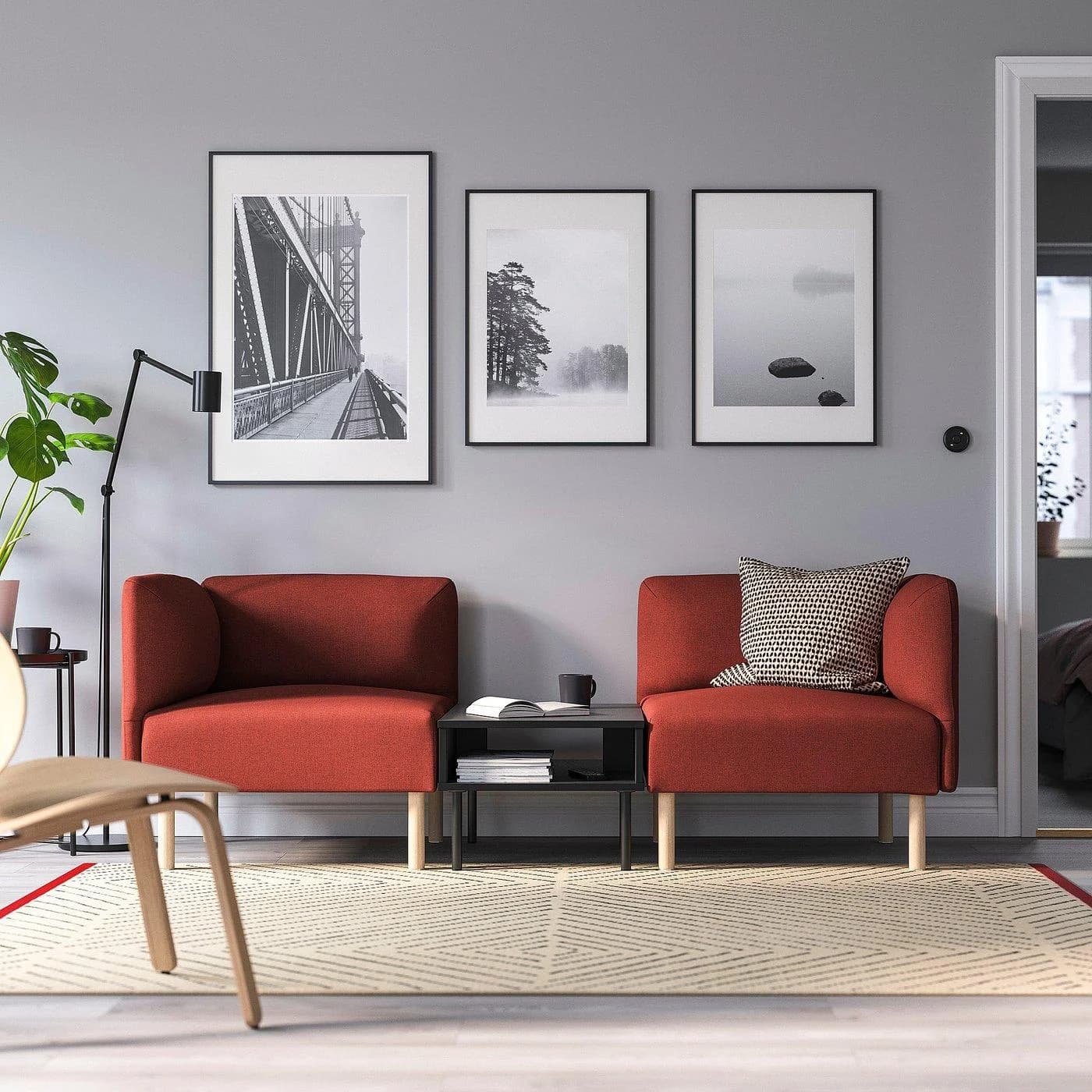 IKEA LILLEHEM 2er-Sitzelement mit Ablage Braun Holz