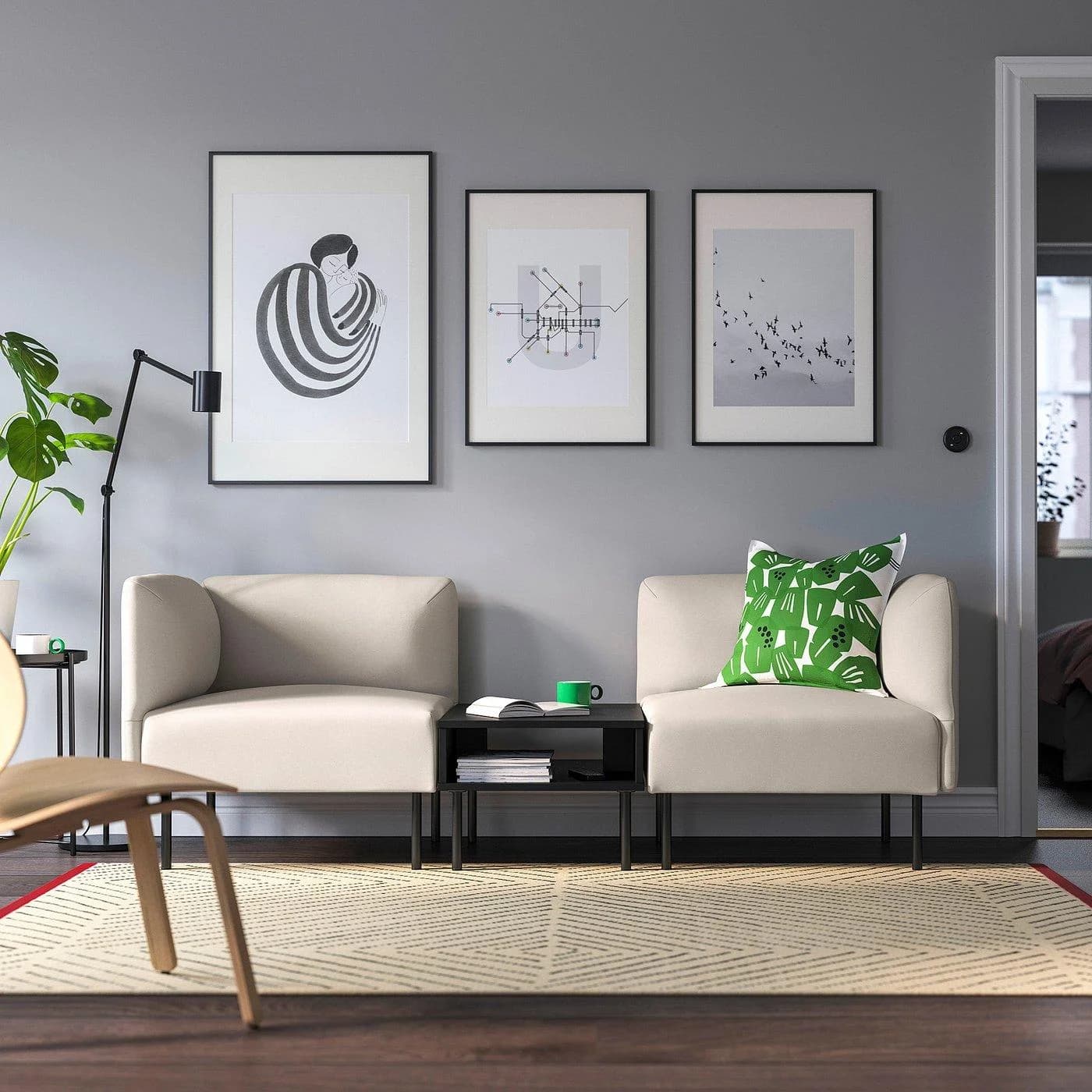 IKEA LILLEHEM 2er-Sitzelement mit Ablage Beige Grau