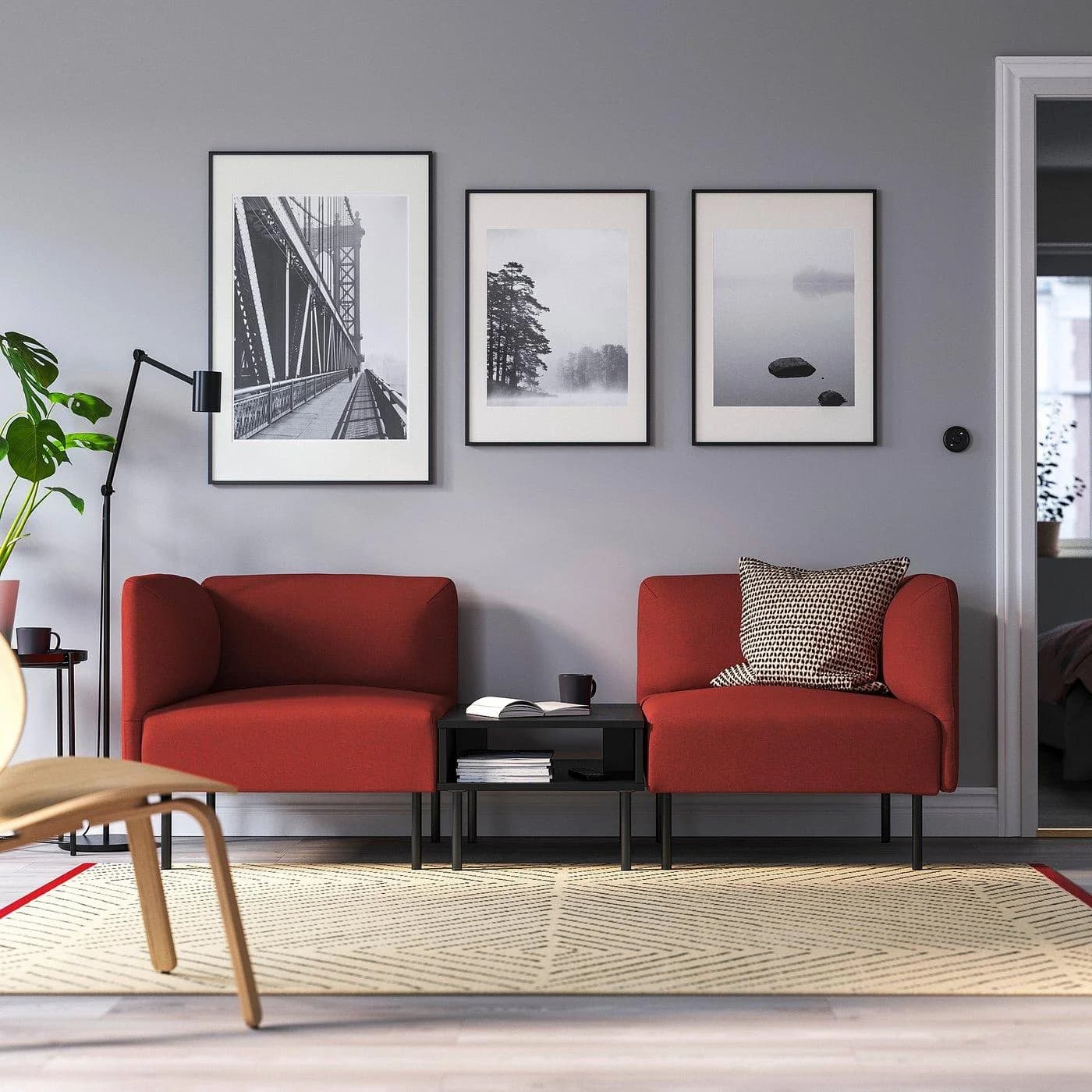IKEA LILLEHEM 2er-Sitzelement mit Ablage Gunnared Braunrot Metall