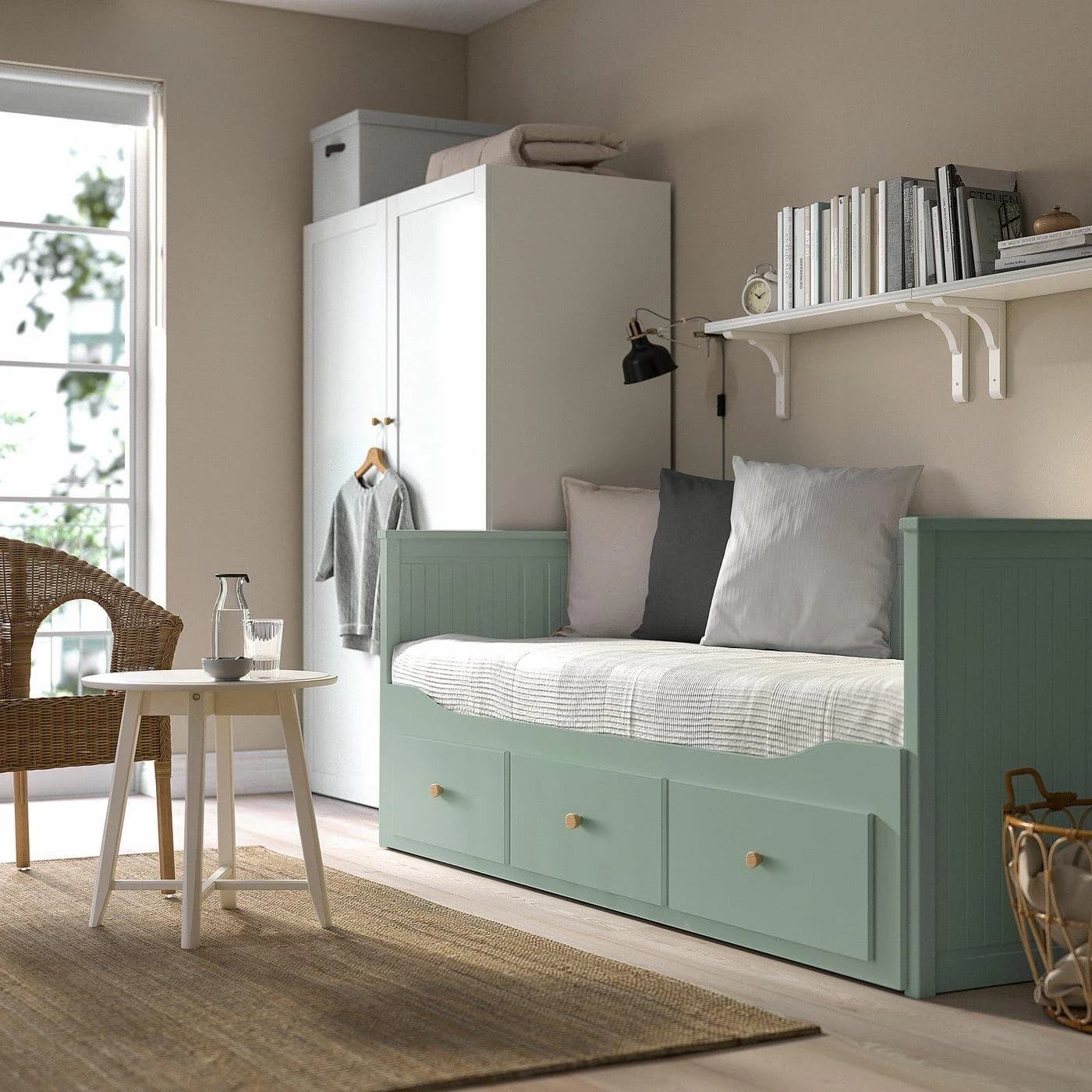 IKEA HEMNES Tagesbettgestell mit 3 Schubladen Graugrün