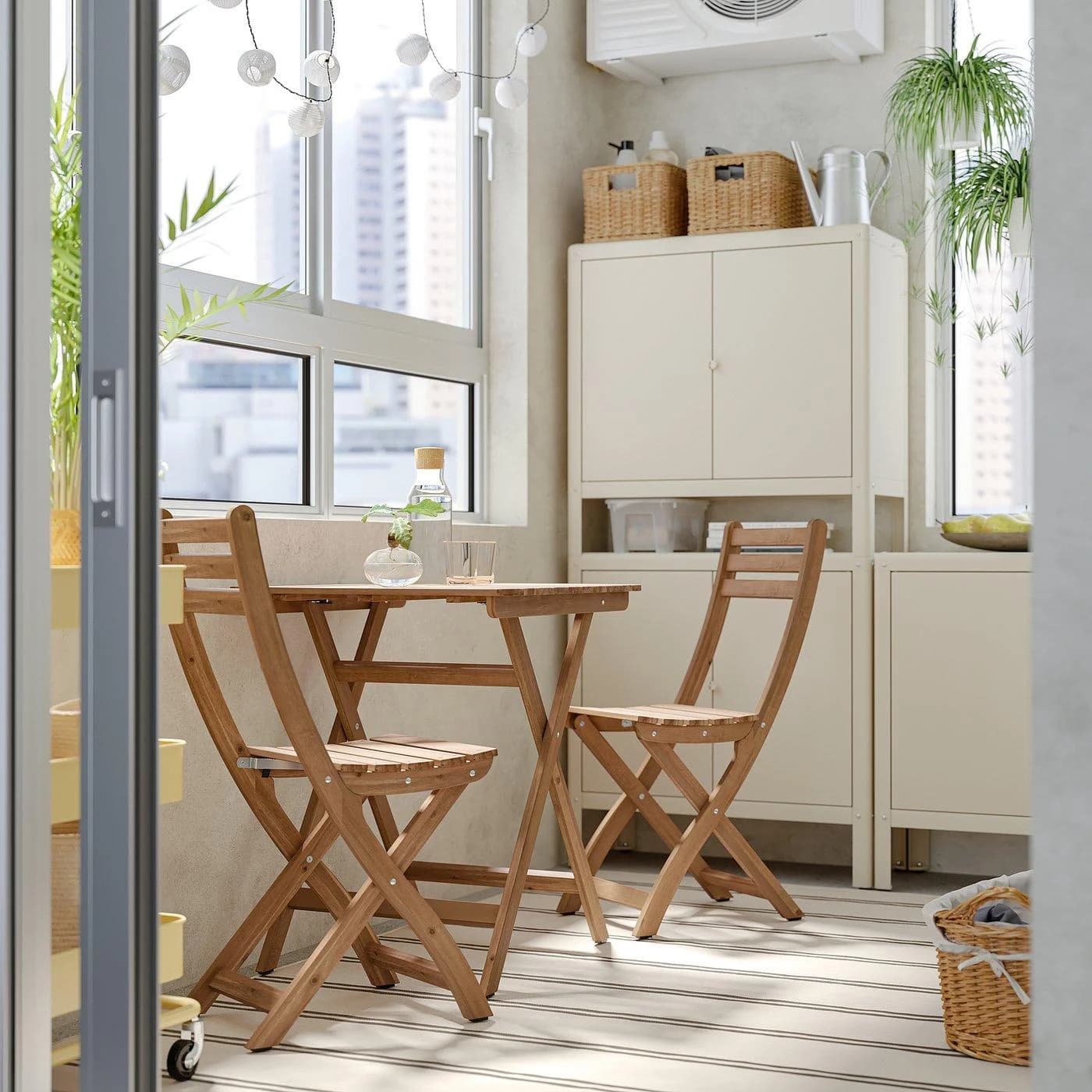 IKEA ASKHOLMEN Tisch + 2 Klappstühle Außen Dunkelbraun