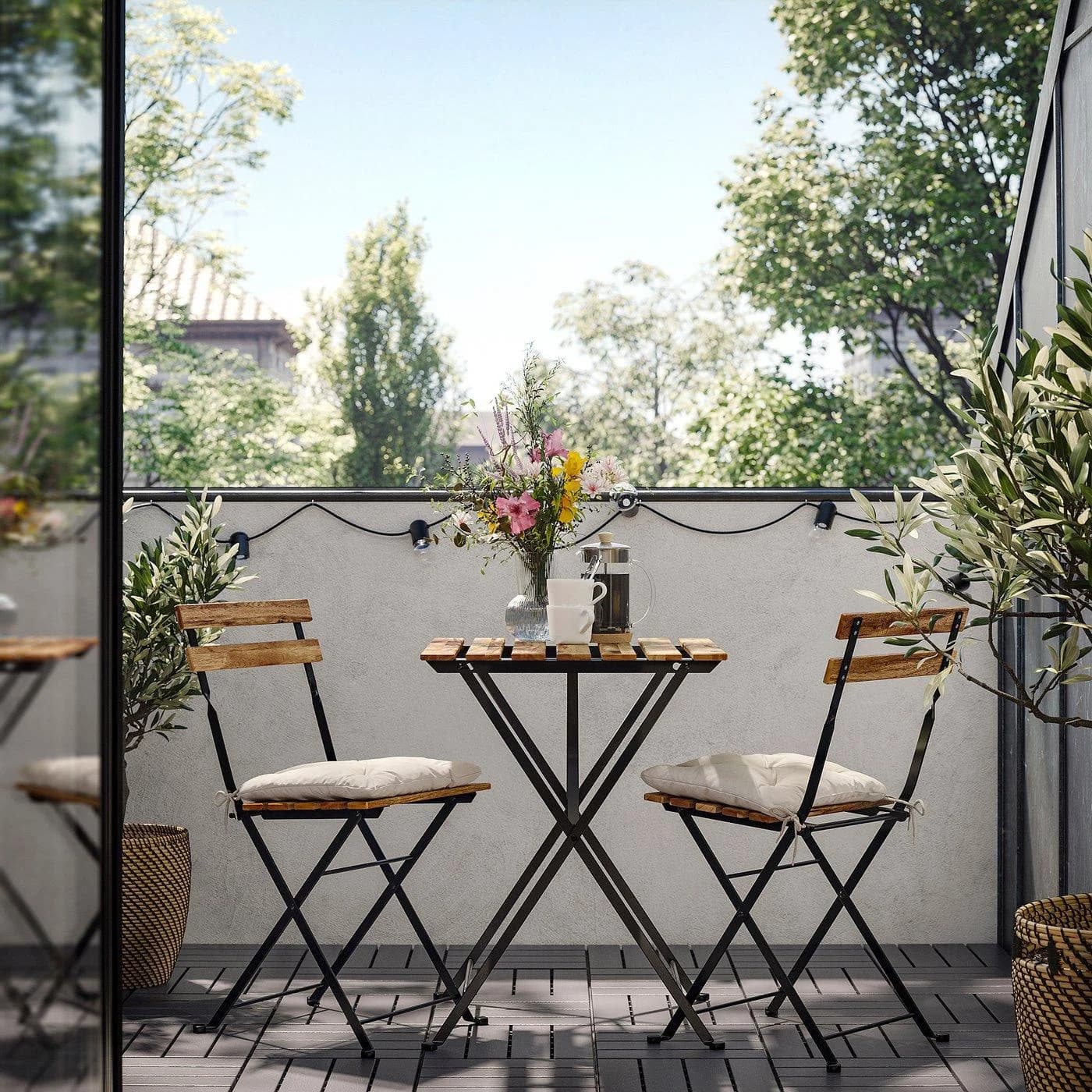 IKEA TÄRNÖ Tisch+2 Stühle Außen Schwarz/Hellbraun Faltbar
