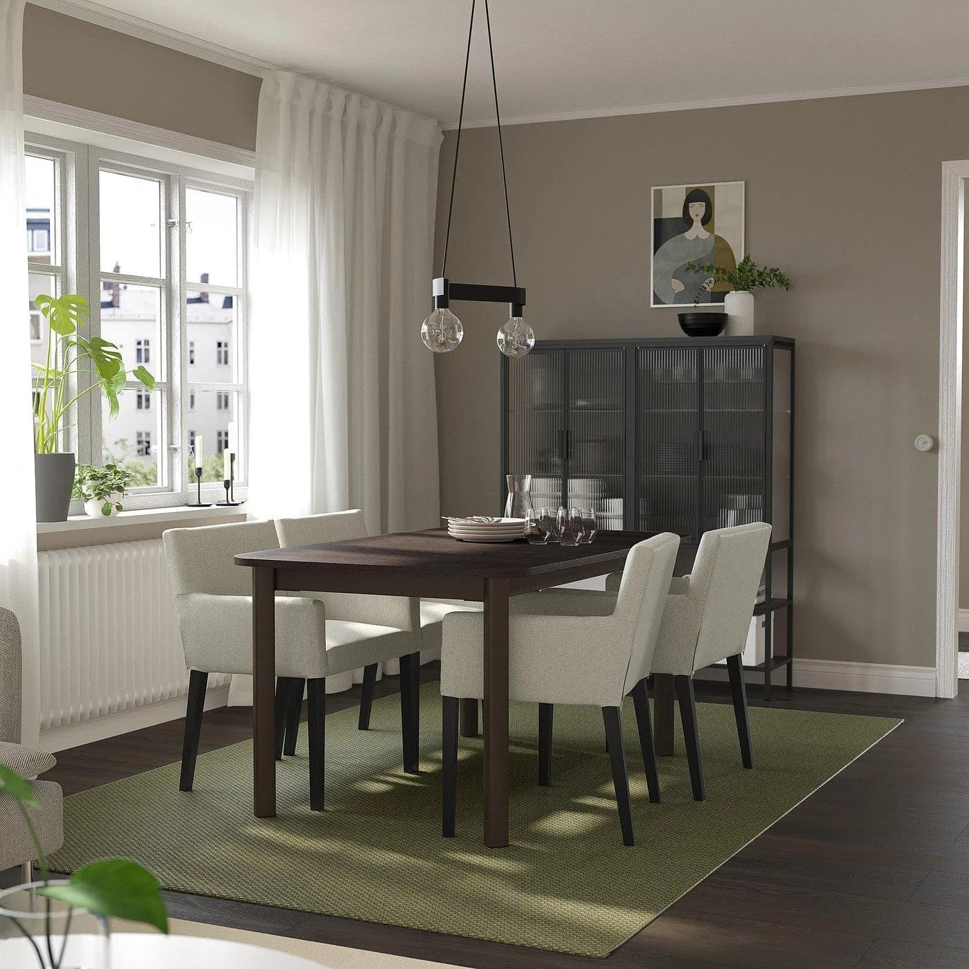 IKEA STRANDTORP / MÅRENÄS Esstisch mit 4 Stühlen Braun/Beige/Schwarz