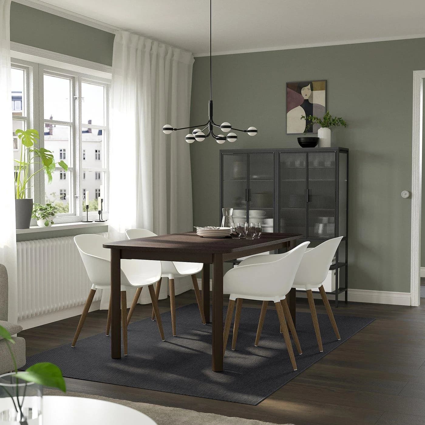 IKEA STRANDTORP / GRÖNSTA Esstisch mit 4 Armlehnstühlen Braun/Weiß