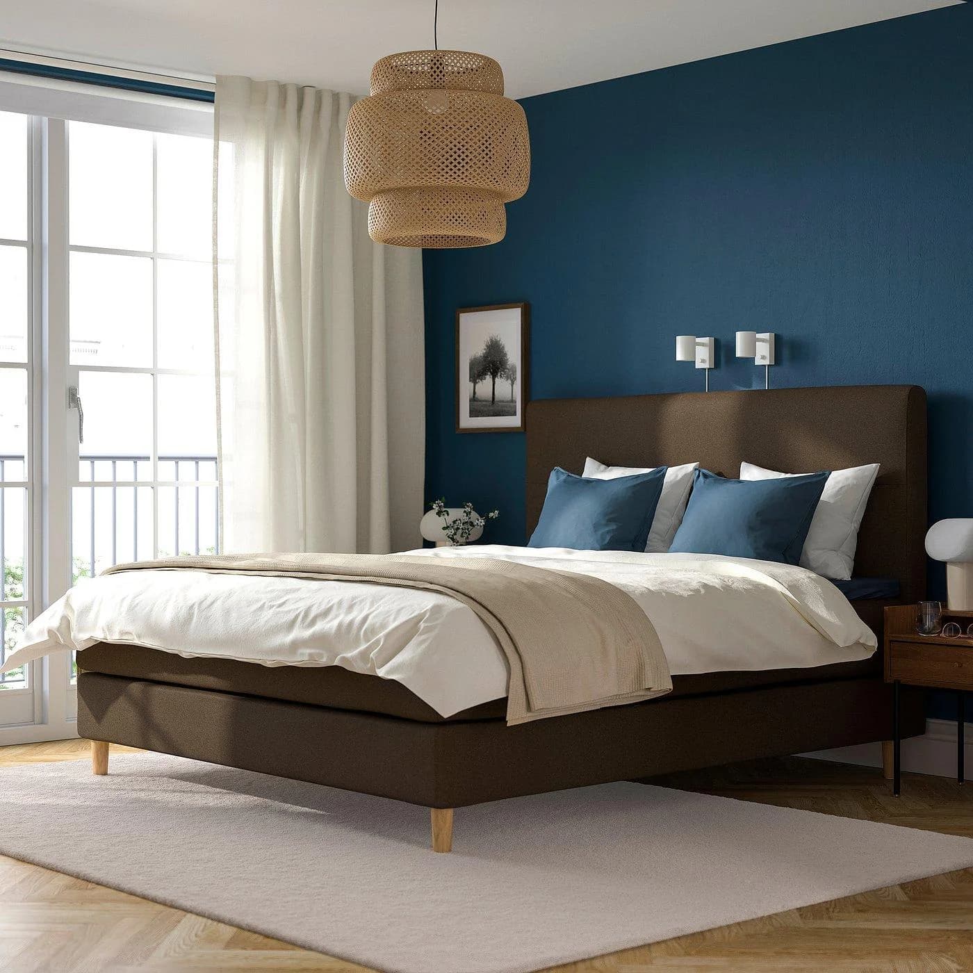 IKEA HEMFJÄLLET Boxspringbett Grau/Braun mit abnehmbarem Bezug