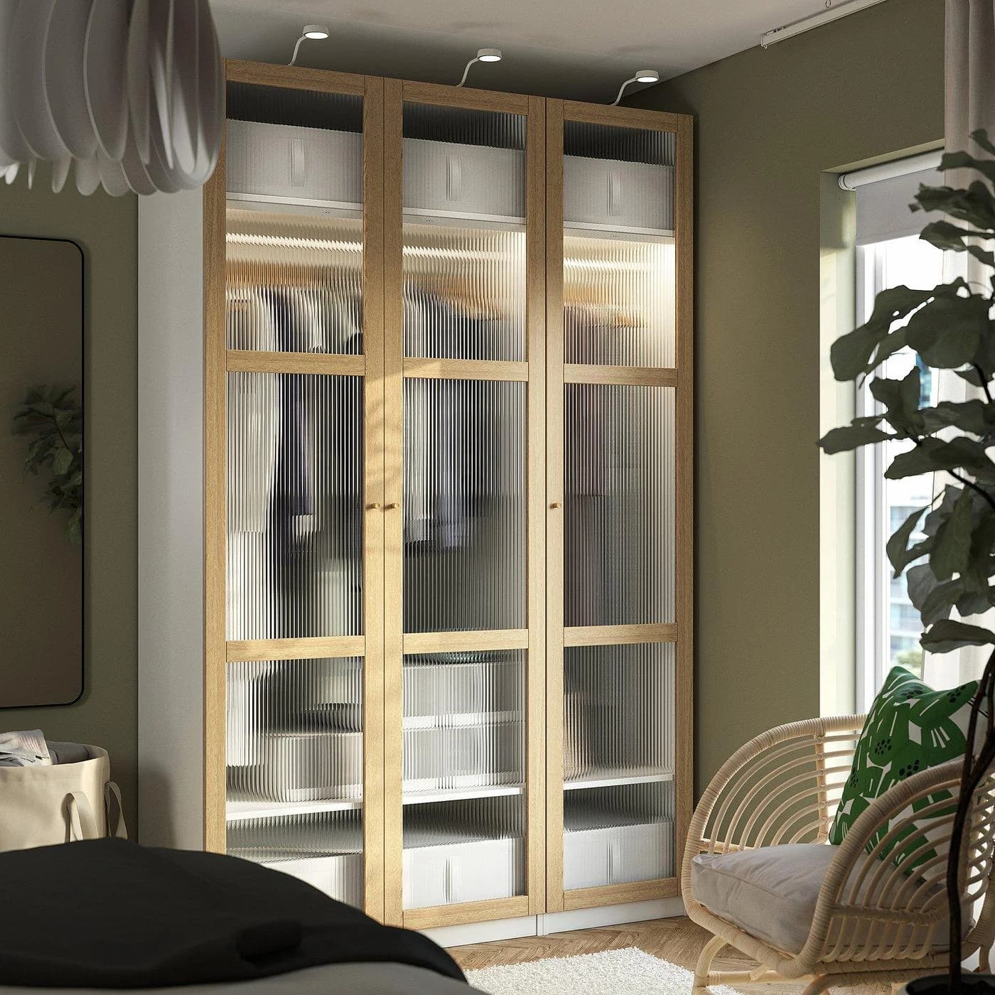 IKEA PAX / TONSTAD Schrankkombination Weiß Eichenfurnier Glas