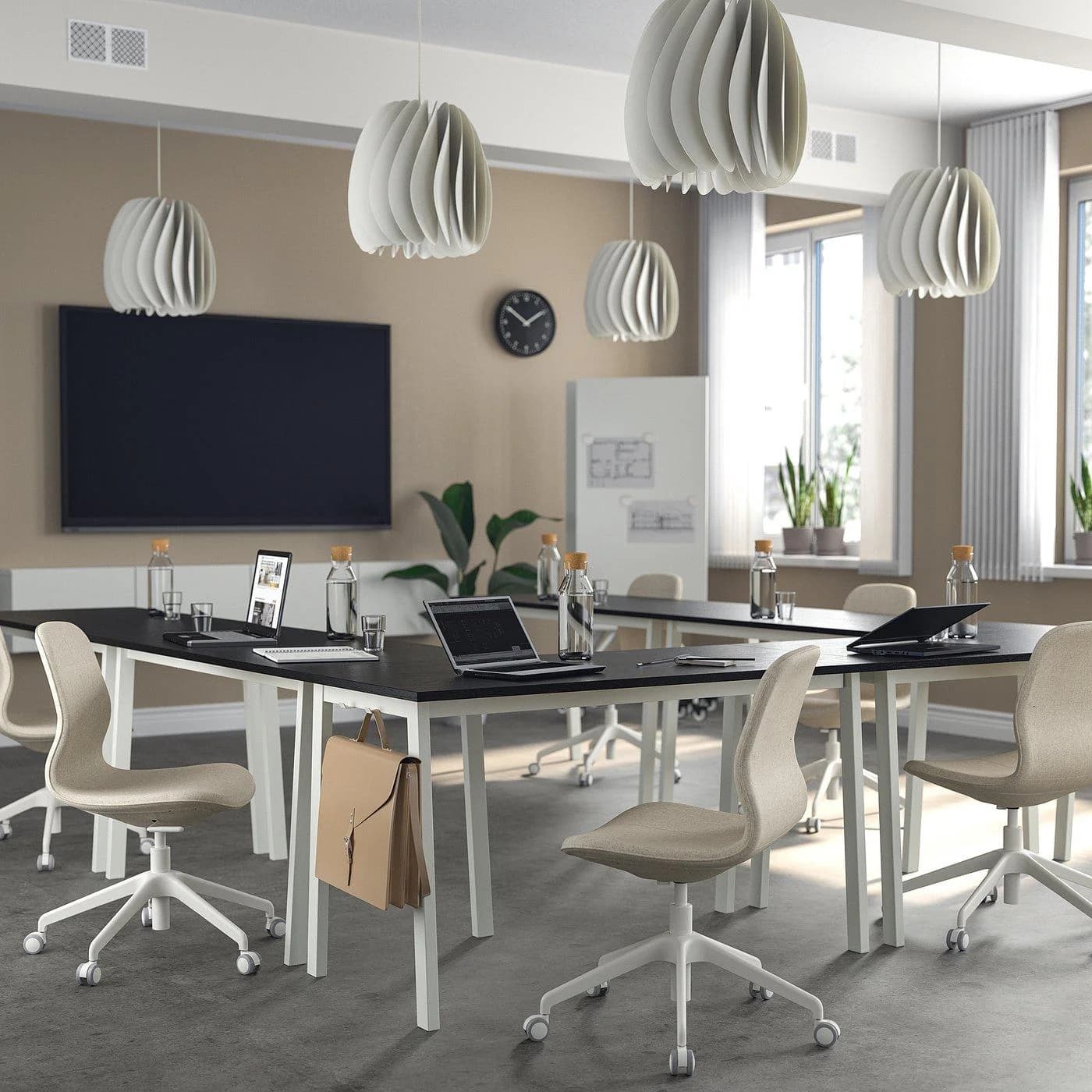 IKEA MITTZON Konferenztisch Schwarz/Weiß Gebeiztes Eschenfurnier